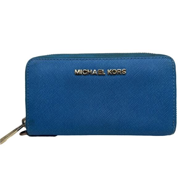 Michael Kors Blue Zip Around Wallet - Picture 1 of 8